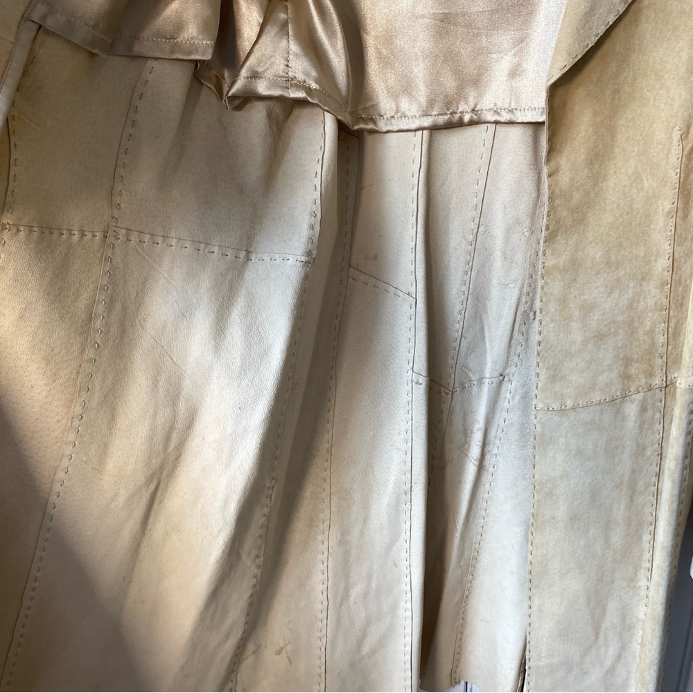 90s Coldwater Creek Leather Suede Trench Coat Women Med Open Front Western Boho - Picture 5 of 15